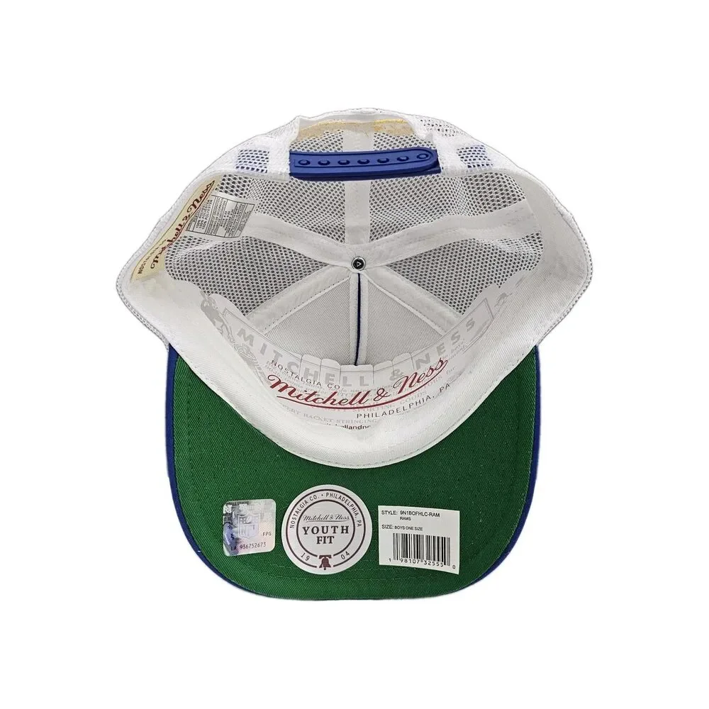 Youth Mitchell & Ness Royal Los Angeles Rams Stripe Trucker Adjustable Hat